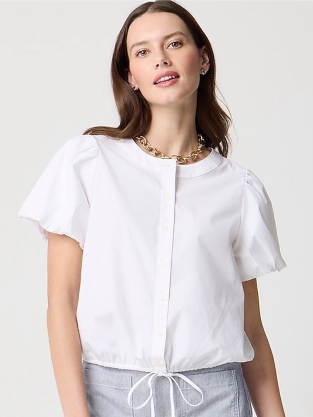 J Crew Fac NWT Puff Sleeve Tie Waist Top Size Small in White